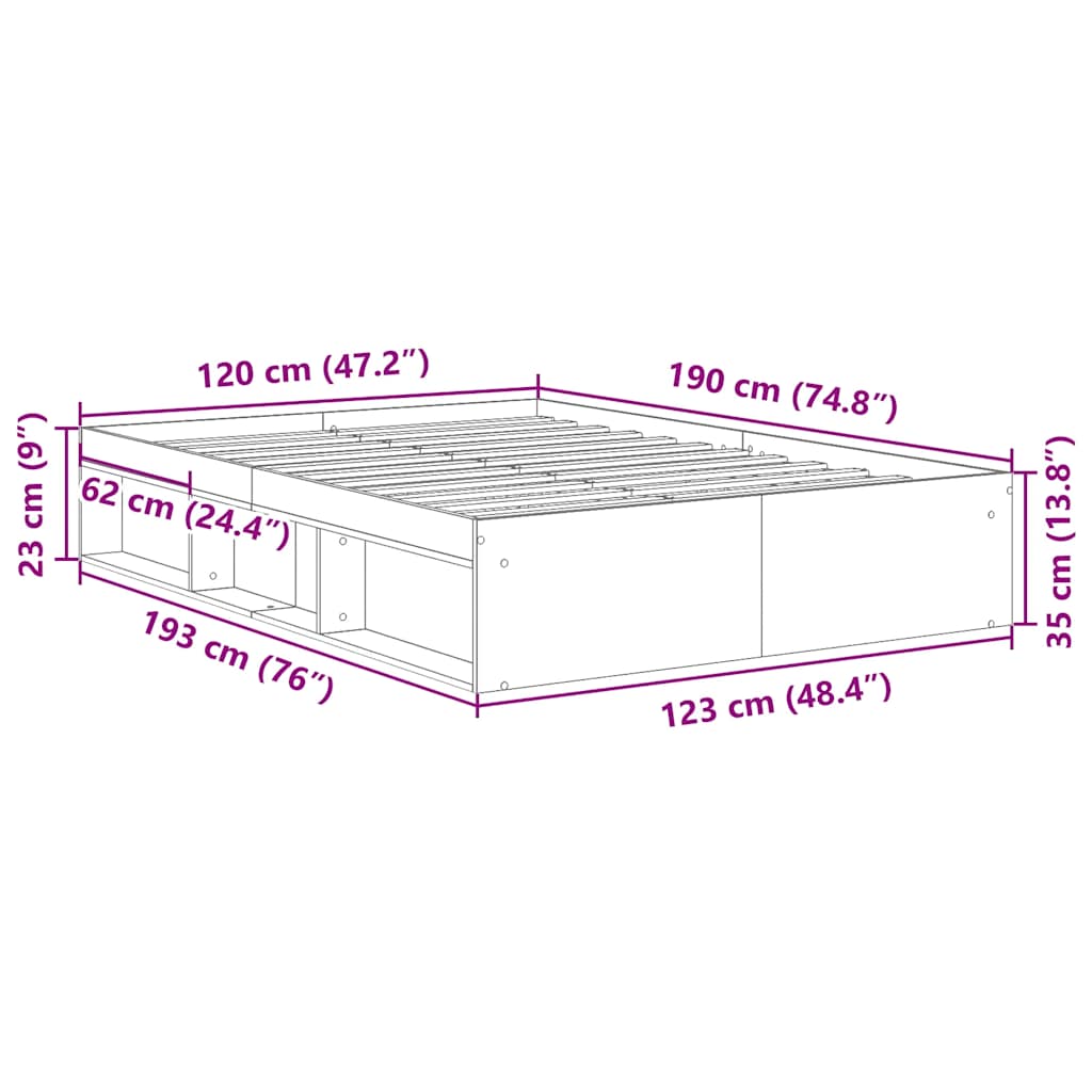 Bed Frame without Mattress Old Wood 120x190cm Engineered Wood