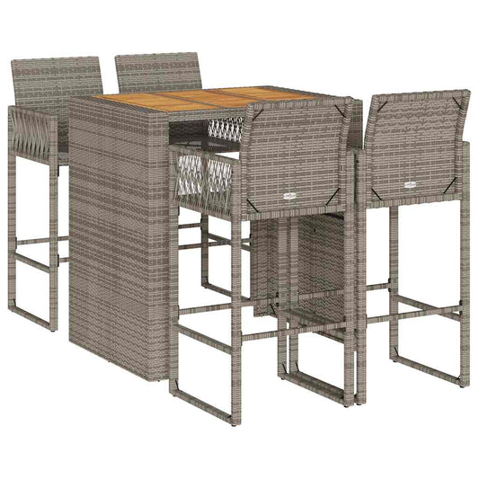 5 Piece Garden Bar Set without Cushions Grey Poly Rattan Acacia 5 Piece Garden Bar Set without Cushions Grey Poly Rattan Acacia
