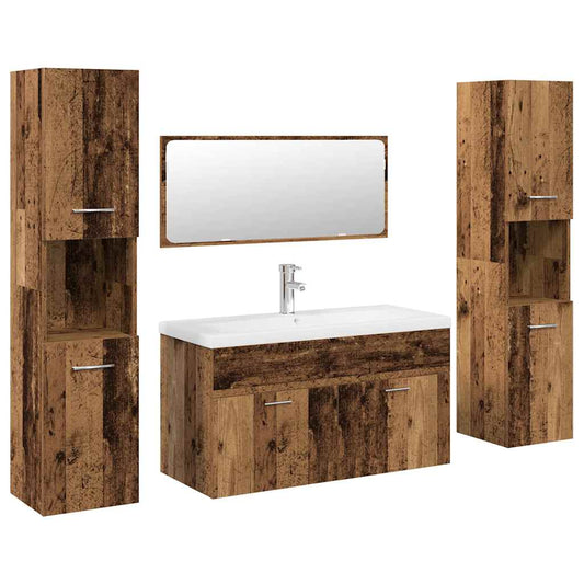 5 Piece Bathroom Furniture Set Old Wood Engineered Wood 5 Piece Bathroom Furniture Set Old Wood Engineered Wood