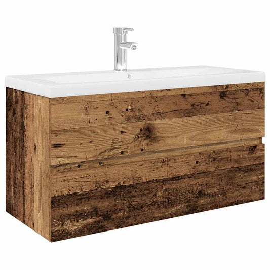 Sink Cabinet with Built-in Basin and Faucet Old Wood Sink Cabinet with Built-in Basin and Faucet Old Wood