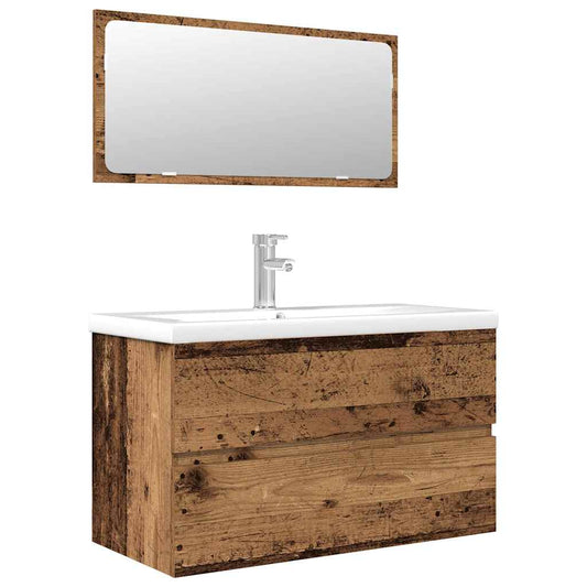 3 Piece Bathroom Furniture Set Old Wood Engineered Wood 3 Piece Bathroom Furniture Set Old Wood Engineered Wood