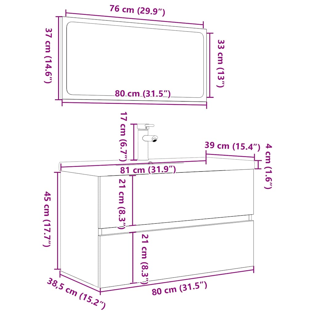 3 Piece Bathroom Furniture Set Old Wood Engineered Wood