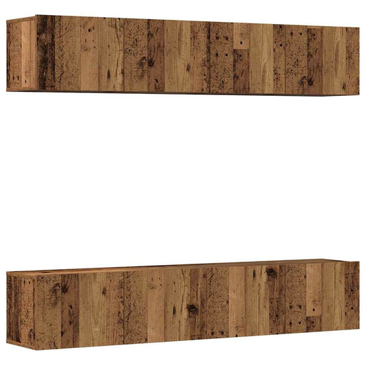 4 Piece Wall-mounted TV Cabinet Set Old Wood Engineered Wood 4 Piece Wall-mounted TV Cabinet Set Old Wood Engineered Wood