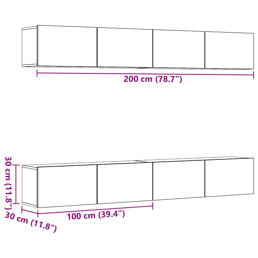 4 Piece Wall-mounted TV Cabinet Set Artisan Oak 100x30x30 cm