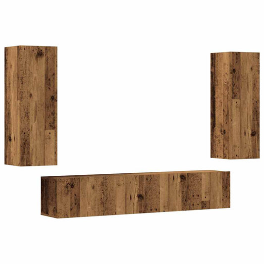 4 Piece Wall-mounted TV Cabinet Set Old Wood Engineered Wood 4 Piece Wall-mounted TV Cabinet Set Old Wood Engineered Wood