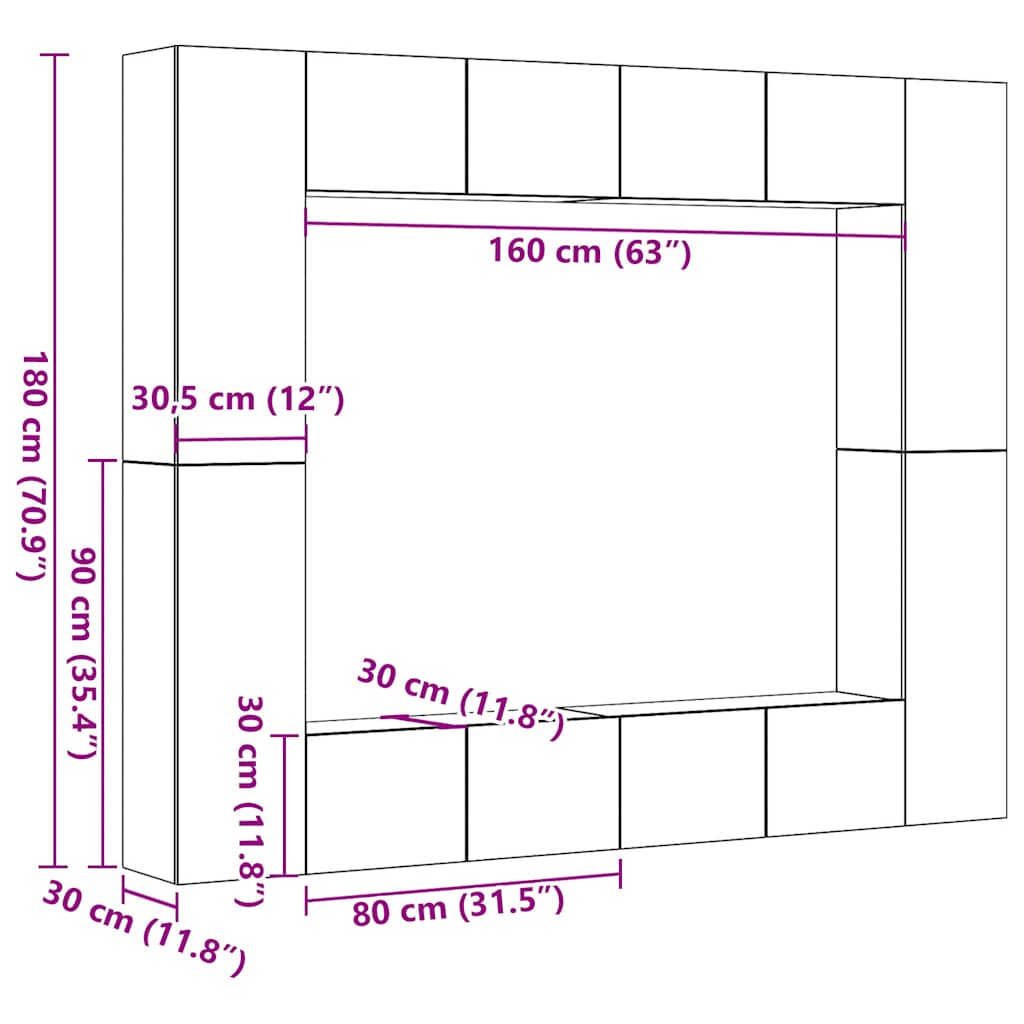 8 Piece Wall-mounted TV Cabinet Set Artisan Oak Engineered Wood