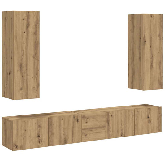 5 Piece Wall-mounted TV Cabinet Set Artisan Oak Engineered Wood 5 Piece Wall-mounted TV Cabinet Set Artisan Oak Engineered Wood