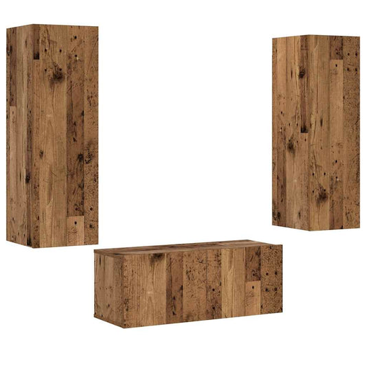 3 Piece Wall-mounted TV Cabinet Set Old Wood Engineered Wood 3 Piece Wall-mounted TV Cabinet Set Old Wood Engineered Wood