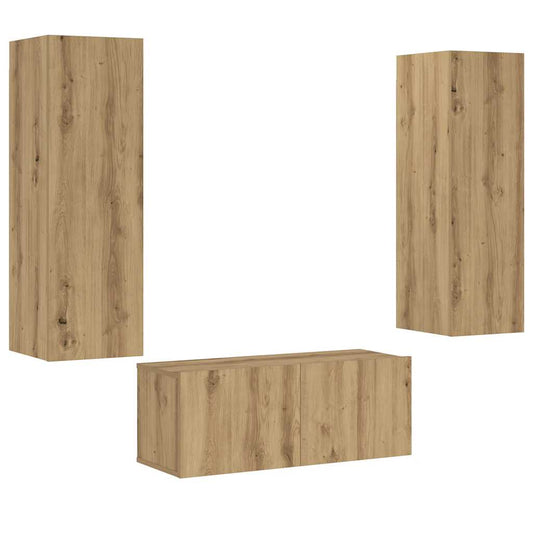 3 Piece Wall-mounted TV Cabinet Set Artisan Oak Engineered Wood 3 Piece Wall-mounted TV Cabinet Set Artisan Oak Engineered Wood