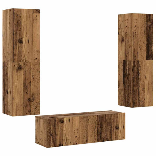 3 Piece Wall-mounted TV Cabinet Set Old Wood Engineered Wood 3 Piece Wall-mounted TV Cabinet Set Old Wood Engineered Wood