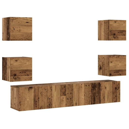6 Piece Wall-mounted TV Cabinet Set Old Wood Engineered Wood 6 Piece Wall-mounted TV Cabinet Set Old Wood Engineered Wood