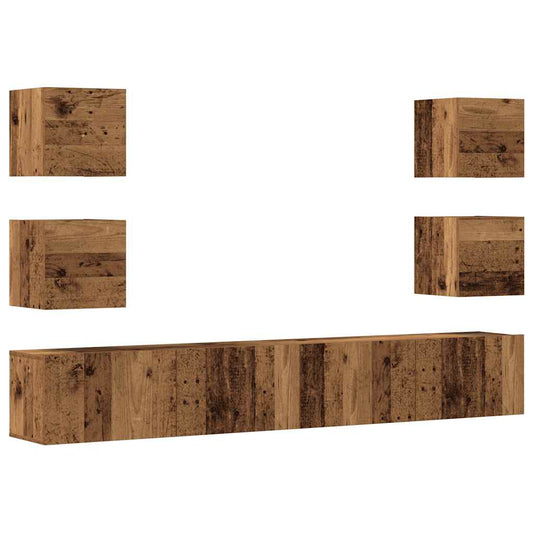 6 Piece Wall-mounted TV Cabinet Set Old Wood Engineered Wood 6 Piece Wall-mounted TV Cabinet Set Old Wood Engineered Wood