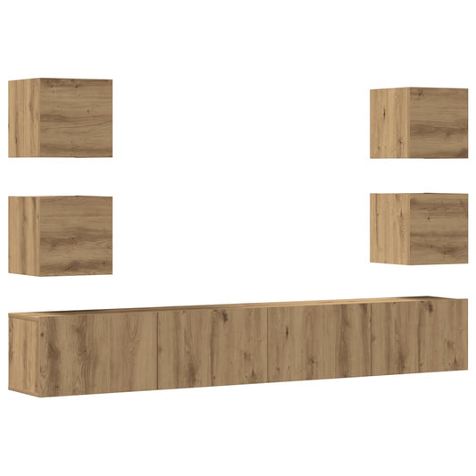 6 Piece Wall-mounted TV Cabinet Set Artisan Oak Engineered Wood 6 Piece Wall-mounted TV Cabinet Set Artisan Oak Engineered Wood