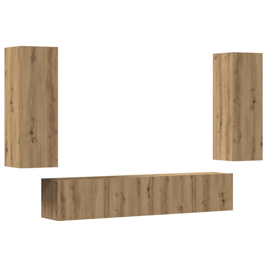 4 Piece Wall-mounted TV Cabinet Set Artisan Oak Engineered Wood 4 Piece Wall-mounted TV Cabinet Set Artisan Oak Engineered Wood