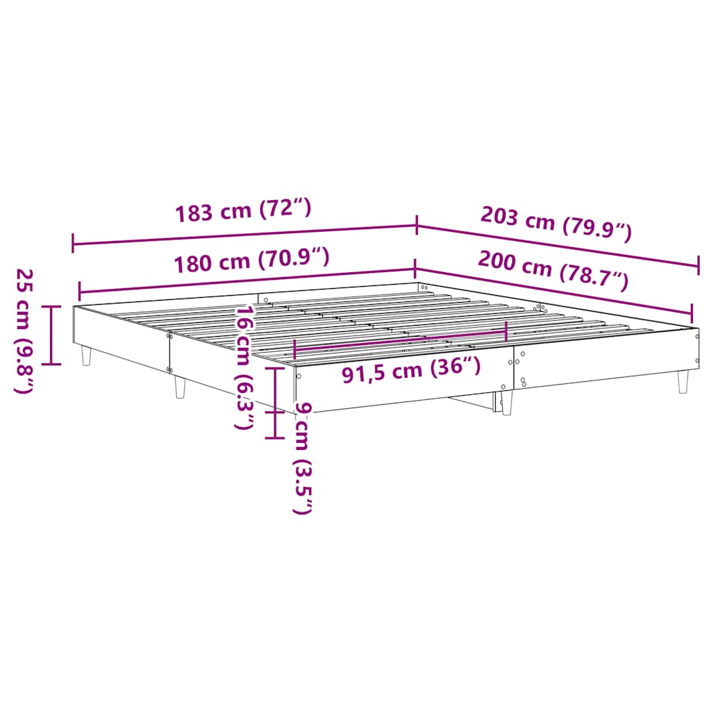 Bed Frame without Mattress Concrete Grey 180x200cm