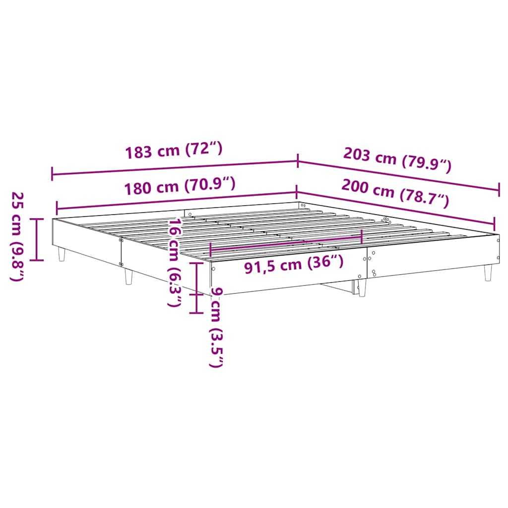 Bed Frame without Mattress Grey Sonoma 180x200 cm