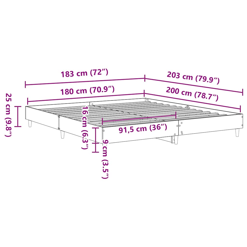 Bed Frame without Mattress Artisan Oak 180x200 cm
