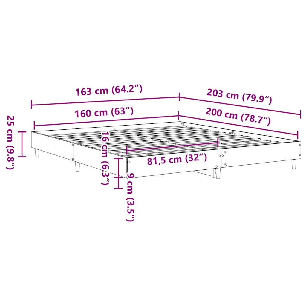 Bed Frame without Mattress Artisan Oak 160x200cm Engineered Wood