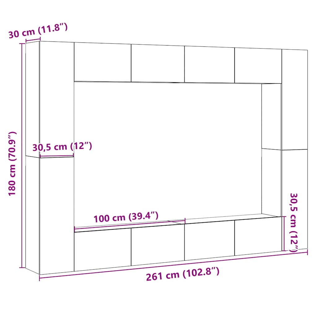 8 Piece Wall-mounted TV Cabinet Set Old Wood Engineered Wood