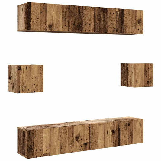 6 Piece TV Cabinet Set Wall-mounted Old Wood Engineered Wood 6 Piece TV Cabinet Set Wall-mounted Old Wood Engineered Wood