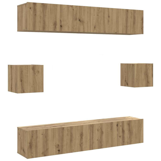 6 Piece TV Cabinet Set Wall-mounted Artisan Oak Engineered Wood 6 Piece TV Cabinet Set Wall-mounted Artisan Oak Engineered Wood