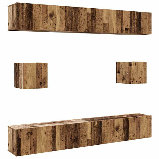6 Piece TV Cabinet Set Wall-mounted Old Wood Engineered Wood 6 Piece TV Cabinet Set Wall-mounted Old Wood Engineered Wood