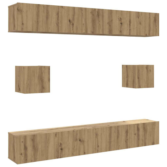 6 Piece TV Cabinet Set Wall-mounted Artisan Oak Engineered Wood 6 Piece TV Cabinet Set Wall-mounted Artisan Oak Engineered Wood