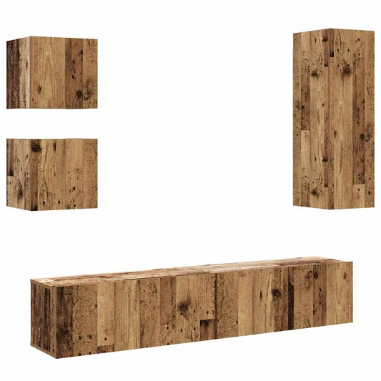 5 Piece TV Cabinet Set Wall-mounted Old Wood Engineered Wood 5 Piece TV Cabinet Set Wall-mounted Old Wood Engineered Wood