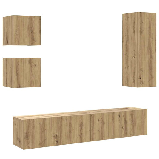 5 Piece TV Cabinet Set Wall-mounted Artisan Oak Engineered Wood 5 Piece TV Cabinet Set Wall-mounted Artisan Oak Engineered Wood