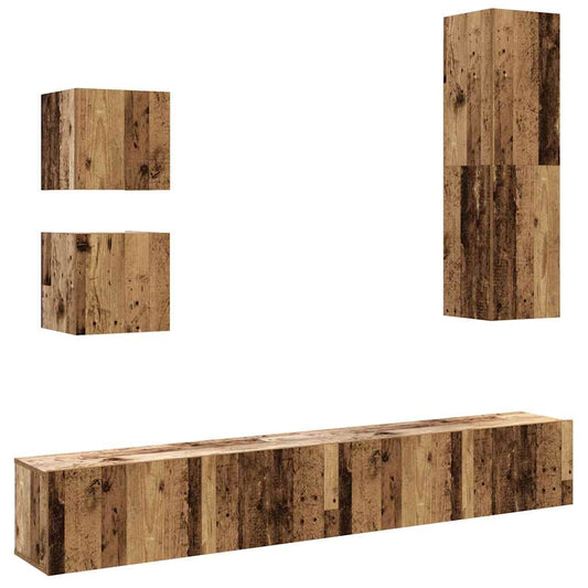 5 Piece TV Cabinet Set Wall-mounted Old Wood Engineered Wood 5 Piece TV Cabinet Set Wall-mounted Old Wood Engineered Wood