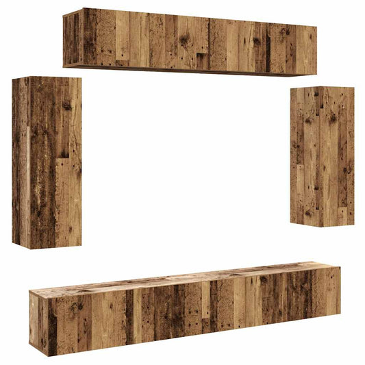 6 Piece TV Cabinet Set Wall-mounted Old Wood Engineered Wood 6 Piece TV Cabinet Set Wall-mounted Old Wood Engineered Wood