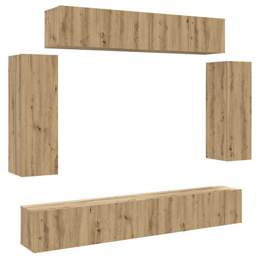 6 Piece TV Cabinet Set Wall-mounted Artisan Oak Engineered Wood 6 Piece TV Cabinet Set Wall-mounted Artisan Oak Engineered Wood