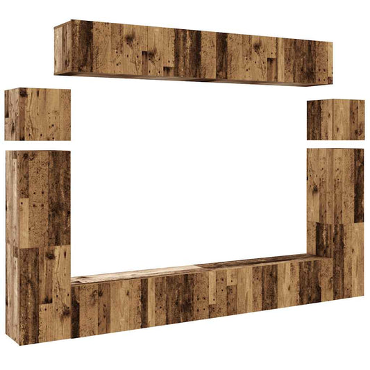 8 Piece TV Cabinet Set Wall-mounted Old Wood Engineered Wood 8 Piece TV Cabinet Set Wall-mounted Old Wood Engineered Wood