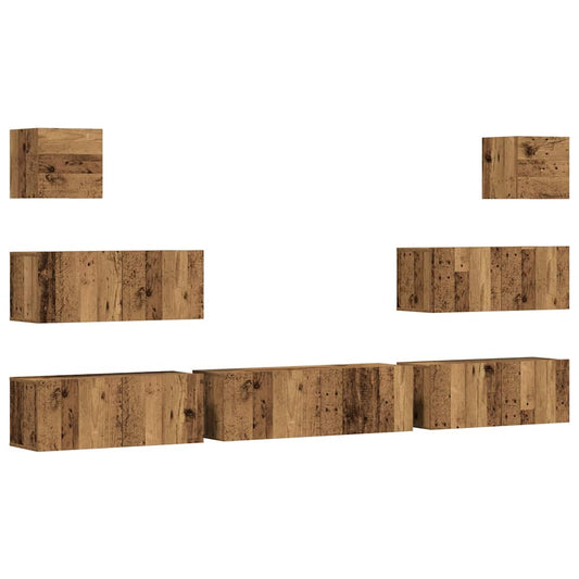 7 Piece TV Cabinet Set Wall-mounted Old Wood Engineered Wood 7 Piece TV Cabinet Set Wall-mounted Old Wood Engineered Wood