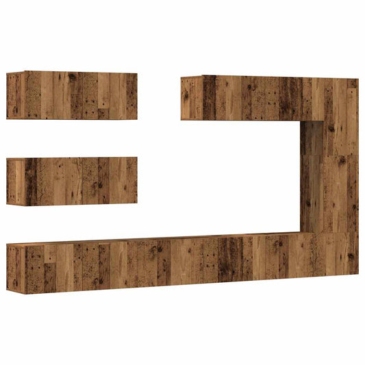 7 Piece TV Cabinet Set Wall-mounted Old Wood Engineered Wood 7 Piece TV Cabinet Set Wall-mounted Old Wood Engineered Wood