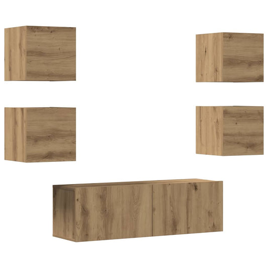 5 Piece TV Cabinet Set Wall-mounted Artisan Oak Engineered Wood 5 Piece TV Cabinet Set Wall-mounted Artisan Oak Engineered Wood