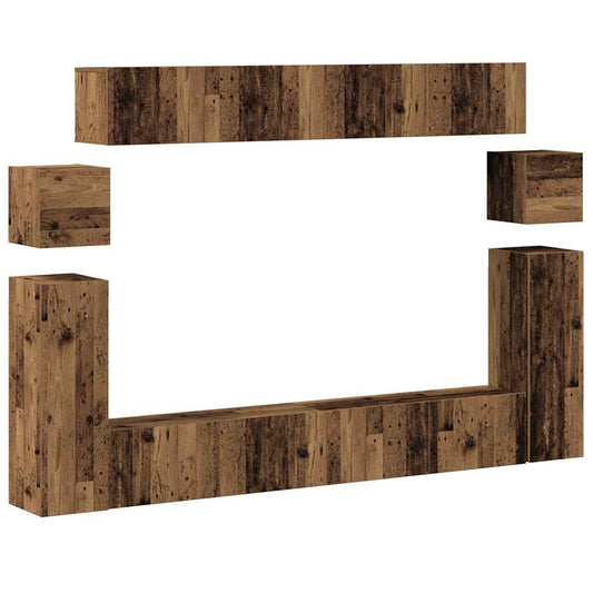 8 Piece TV Cabinet Set Wall-mounted Old Wood Engineered Wood 8 Piece TV Cabinet Set Wall-mounted Old Wood Engineered Wood