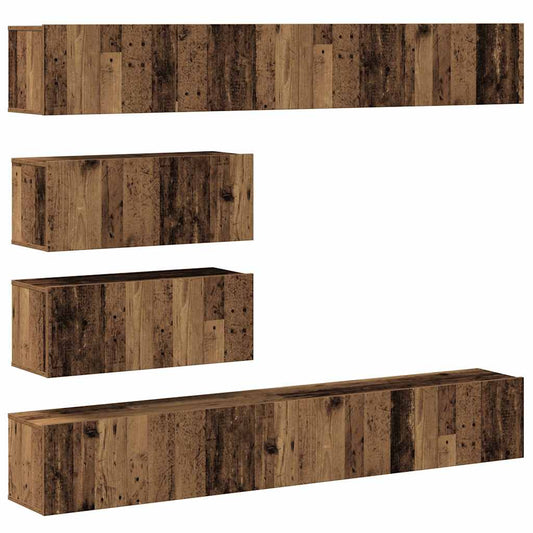 6 Piece TV Cabinet Set Wall-mounted Old Wood Engineered Wood 6 Piece TV Cabinet Set Wall-mounted Old Wood Engineered Wood