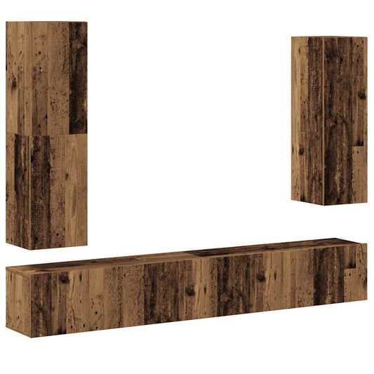 4 Piece TV Cabinet Set Wall-mounted Old Wood Engineered Wood 4 Piece TV Cabinet Set Wall-mounted Old Wood Engineered Wood