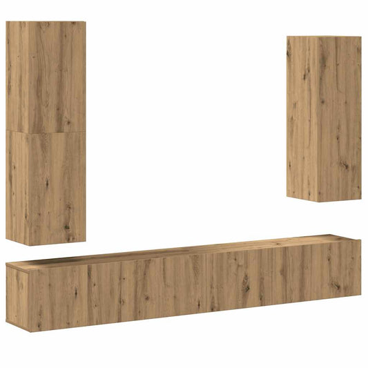 4 Piece TV Cabinet Set Wall-mounted Artisan Oak Engineered Wood 4 Piece TV Cabinet Set Wall-mounted Artisan Oak Engineered Wood