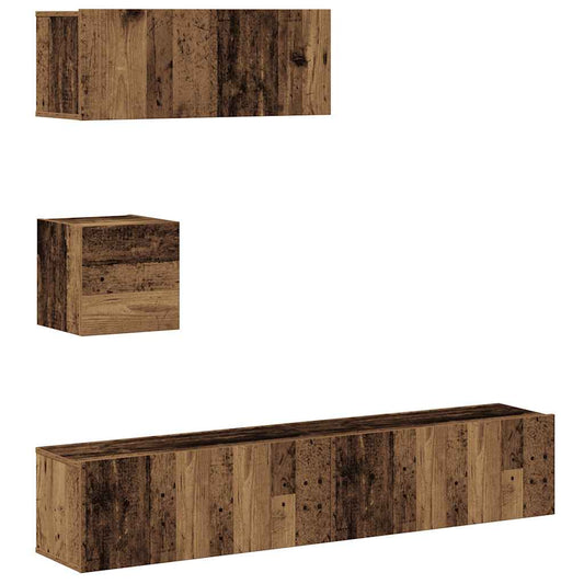 4 Piece TV Cabinet Set Wall-mounted Old Wood Engineered Wood 4 Piece TV Cabinet Set Wall-mounted Old Wood Engineered Wood