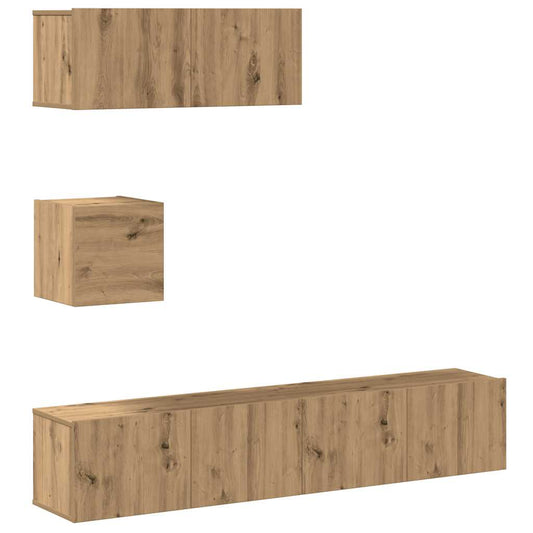 4 Piece TV Cabinet Set Wall-mounted Artisan Oak Engineered Wood 4 Piece TV Cabinet Set Wall-mounted Artisan Oak Engineered Wood