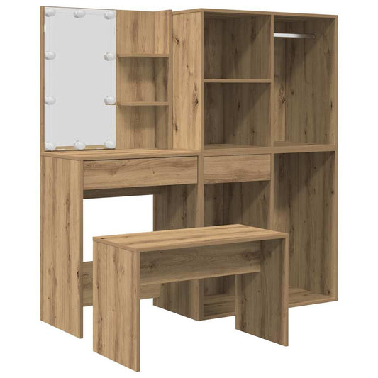 Dressing Table Set with LED Artisan Oak Engineered Wood Dressing Table Set with LED Artisan Oak Engineered Wood
