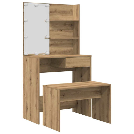 Dressing Table Set with LED Artisan Oak Engineered Wood Dressing Table Set with LED Artisan Oak Engineered Wood
