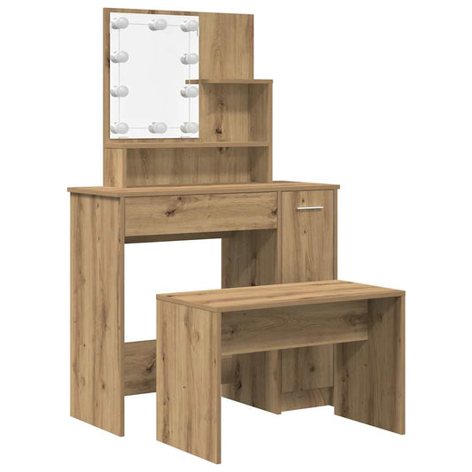 Dressing Table Set with LED Artisan Oak Engineered Wood Dressing Table Set with LED Artisan Oak Engineered Wood