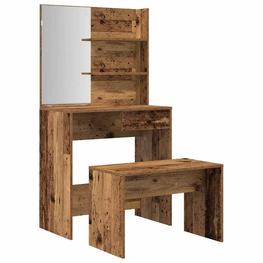 Dressing Table Set Old Wood Engineered Wood Dressing Table Set Old Wood Engineered Wood