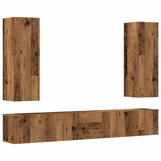 5 Piece TV Cabinet Set Wall-mounted Old Wood Engineered Wood 5 Piece TV Cabinet Set Wall-mounted Old Wood Engineered Wood