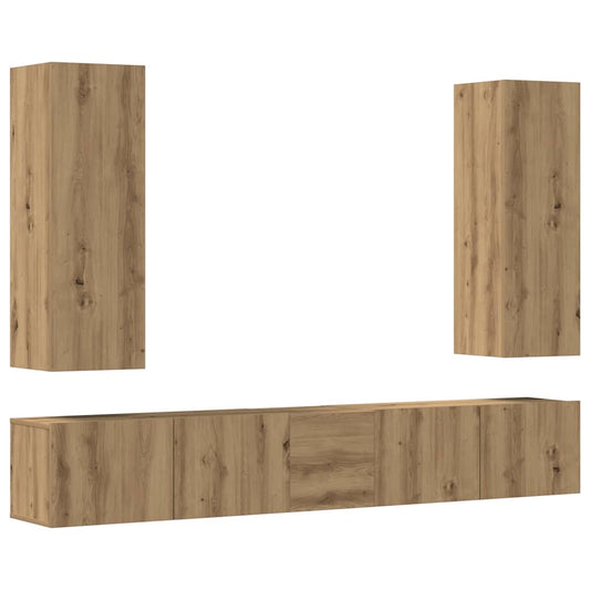 5 Piece TV Cabinet Set Wall-mounted Artisan Oak Engineered Wood 5 Piece TV Cabinet Set Wall-mounted Artisan Oak Engineered Wood