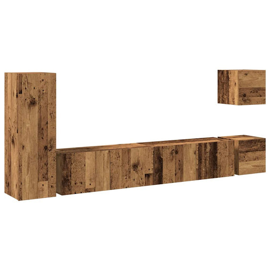 5 Piece TV Cabinet Set Wall-mounted Old Wood Engineered Wood 5 Piece TV Cabinet Set Wall-mounted Old Wood Engineered Wood