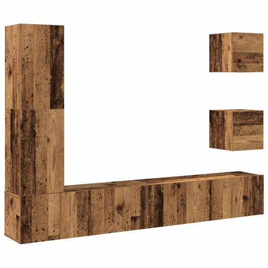 5 Piece TV Cabinet Set Wall-mounted Old Wood Engineered Wood 5 Piece TV Cabinet Set Wall-mounted Old Wood Engineered Wood